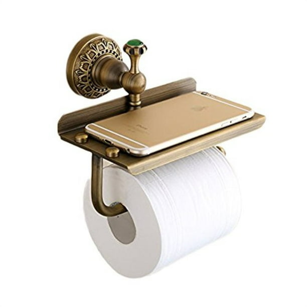 Wall Mounted Toilet Paper Tissue Paper Holder Moblie Phone Storage Shelf